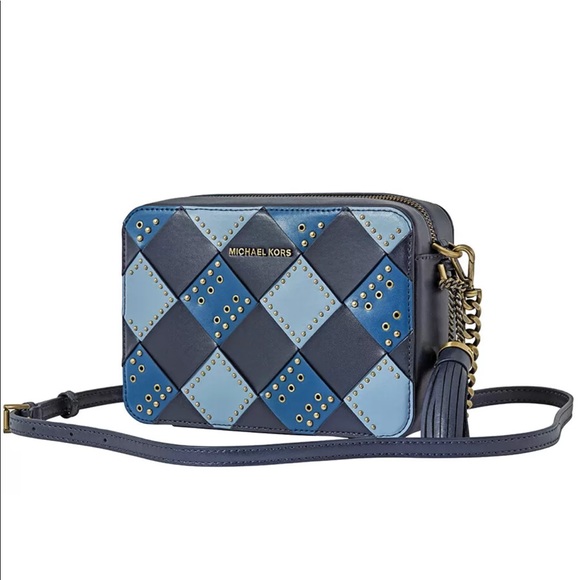 Michael Kors Handbags - NWT Michael Kors Zip Top Admiral/Multi Camera Woven Leather Cross-Body Bag Purse
